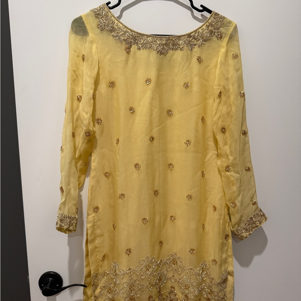 Yellow Embroidered Dress with Gold Accents